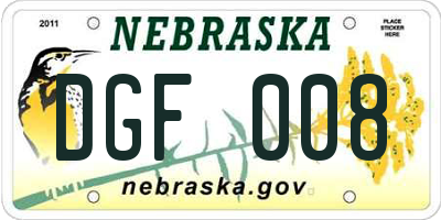 NE license plate DGF008
