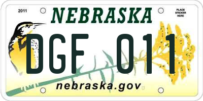 NE license plate DGF011
