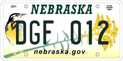 NE license plate DGF012