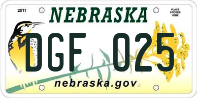 NE license plate DGF025