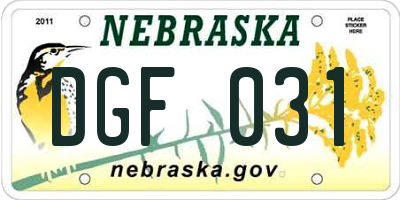 NE license plate DGF031
