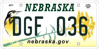 NE license plate DGF036