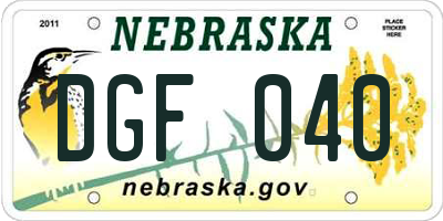 NE license plate DGF040