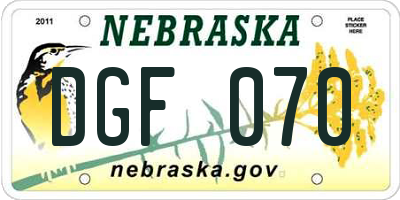 NE license plate DGF070