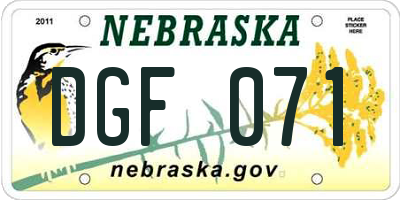 NE license plate DGF071