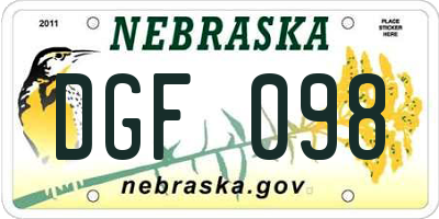 NE license plate DGF098