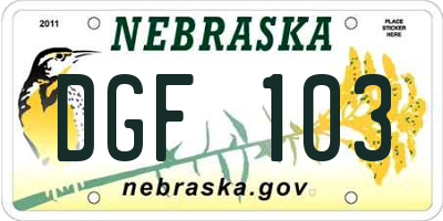 NE license plate DGF103