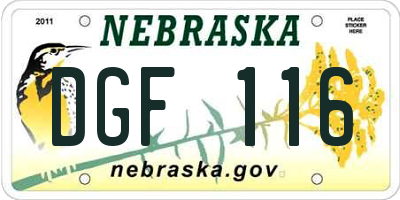 NE license plate DGF116