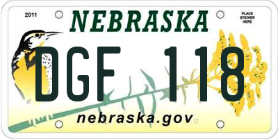 NE license plate DGF118