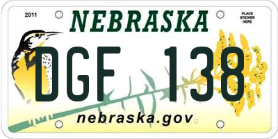 NE license plate DGF138