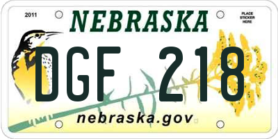 NE license plate DGF218