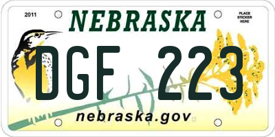 NE license plate DGF223