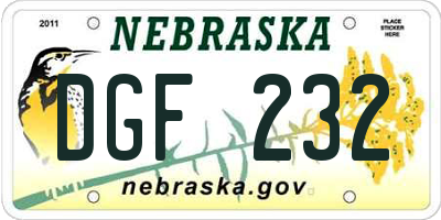 NE license plate DGF232