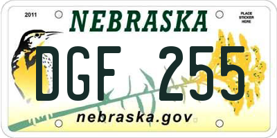 NE license plate DGF255