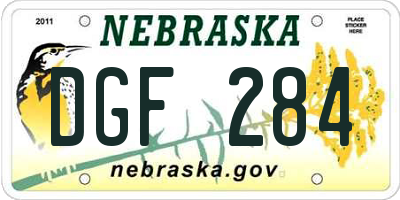 NE license plate DGF284