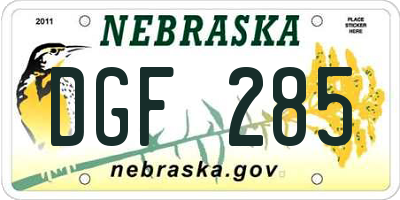 NE license plate DGF285