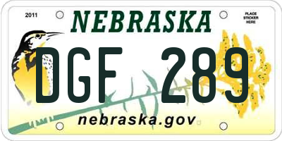 NE license plate DGF289