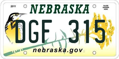 NE license plate DGF315