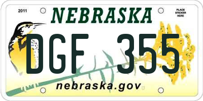 NE license plate DGF355