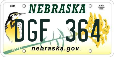 NE license plate DGF364