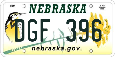 NE license plate DGF396