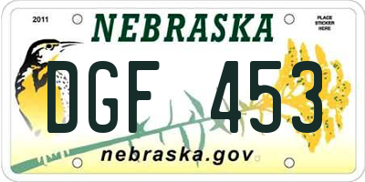 NE license plate DGF453