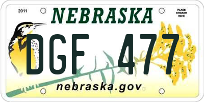 NE license plate DGF477