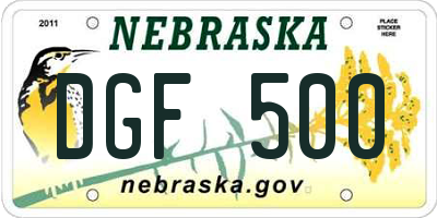 NE license plate DGF500