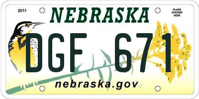 NE license plate DGF671