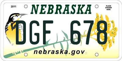 NE license plate DGF678