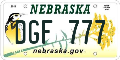 NE license plate DGF777