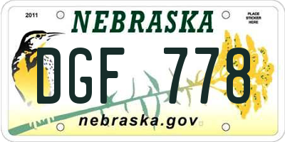 NE license plate DGF778
