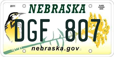 NE license plate DGF807