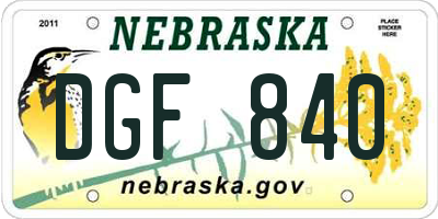 NE license plate DGF840