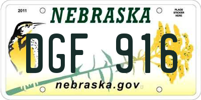NE license plate DGF916