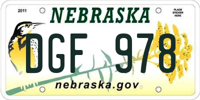 NE license plate DGF978