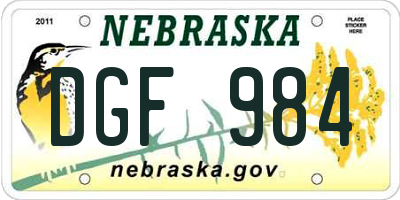 NE license plate DGF984