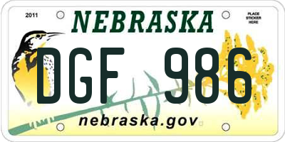 NE license plate DGF986