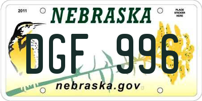 NE license plate DGF996