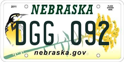 NE license plate DGG092