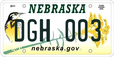 NE license plate DGH003