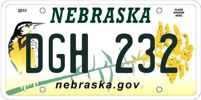 NE license plate DGH232