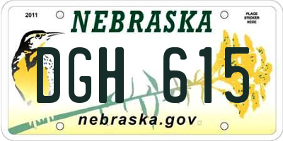 NE license plate DGH615