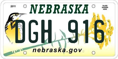 NE license plate DGH916
