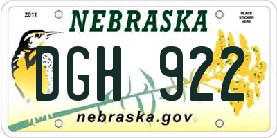 NE license plate DGH922