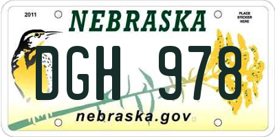 NE license plate DGH978