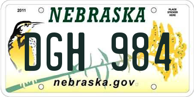 NE license plate DGH984