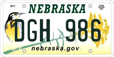 NE license plate DGH986