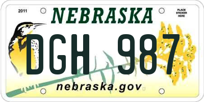 NE license plate DGH987