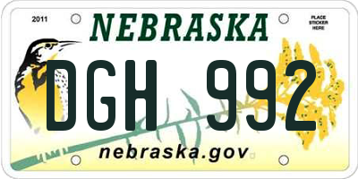 NE license plate DGH992